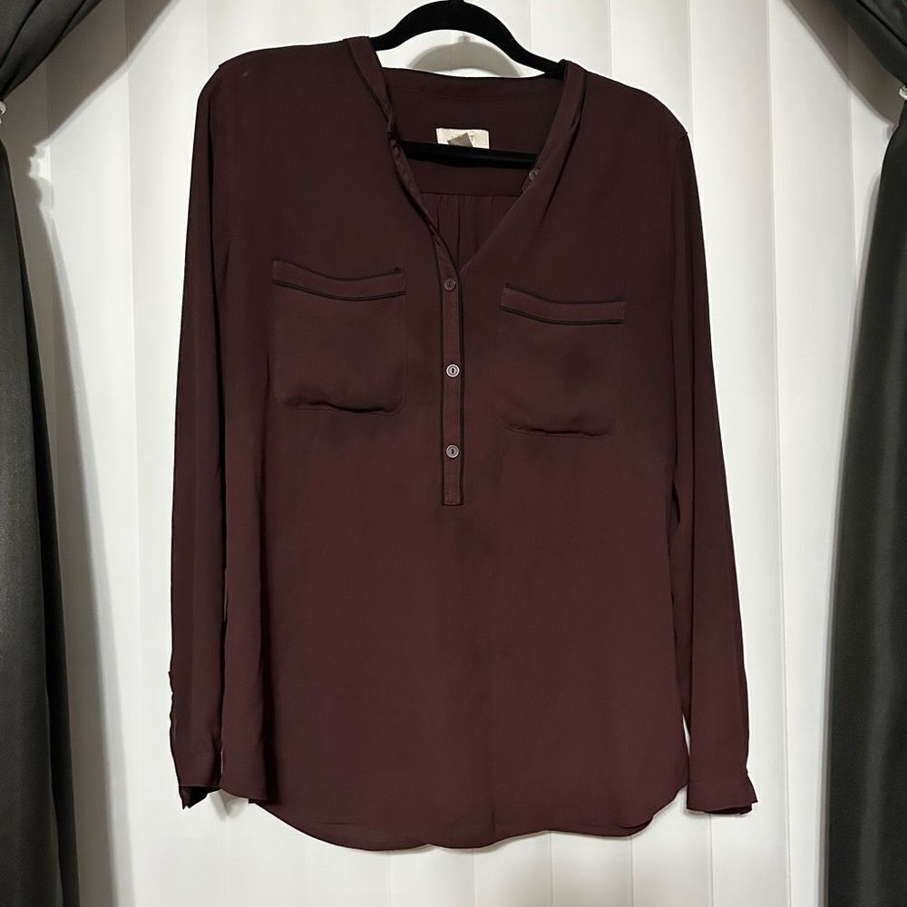 Loft Burgundy Lightweight Blouse Button Down 3/4 sleeves - Picture 1 of 5